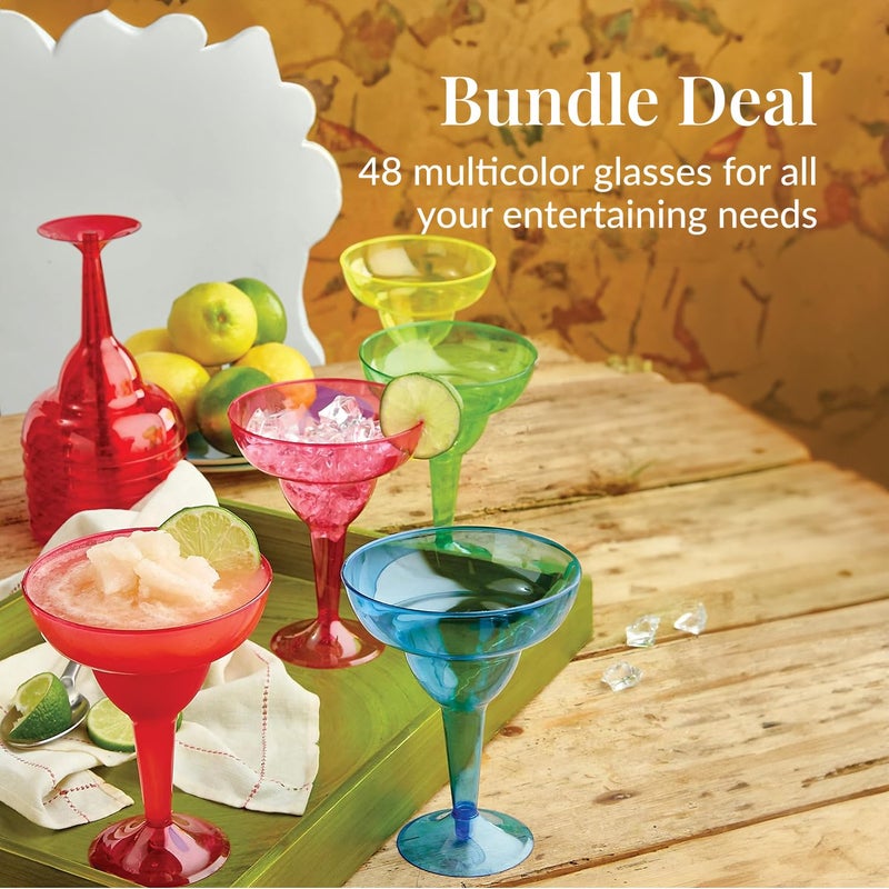 Prestee Multicolor Disposable 48 Plastic Margarita Glasses - 12 oz Hard Cocktail Cups for Cinco de Mayo Fiesta, Taco Party and Mexican Decorations - Fiesta Party Decorations - Large (Pack of 48) - Image 4